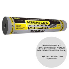Membrana asfaltica aluminio no crack Megalum premium expuesta no transitable 47kg x 4mm x 1000mm x 10m rollo x 10m²