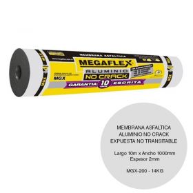Membrana asfaltica aluminio no crack MGX-200 expuesta no transitable 14kg x 2mm x 1000mm x 10m rollo x 10m²
