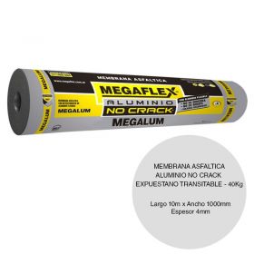 Membrana asfaltica aluminio no crack Megalum A40 Classic expuesta no transitable 40kg x 4mm x 1000mm x 10m rollo x 10m²